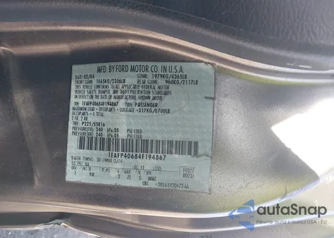 2004 Ford Mustang из США, поврежденный, VIN 1FAFP40684F194867